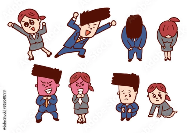 Fototapeta 面白い髪型が特徴の頑張る新入社員のキャライラスト