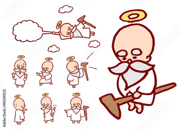 Fototapeta 頭に輪っかを乗せた髭を生やしたかわいい神様