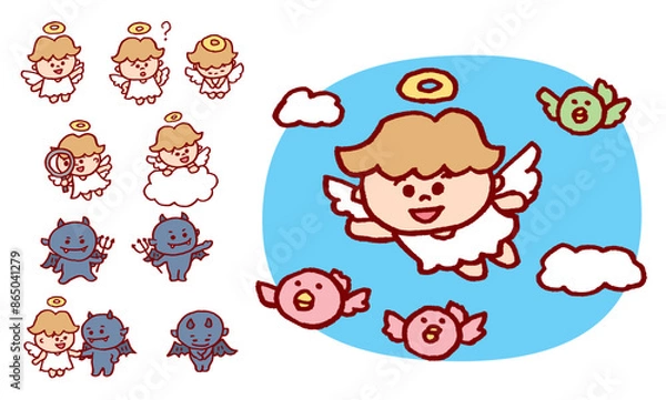 Obraz 子どものような天使と悪魔のかわいいキャライラスト