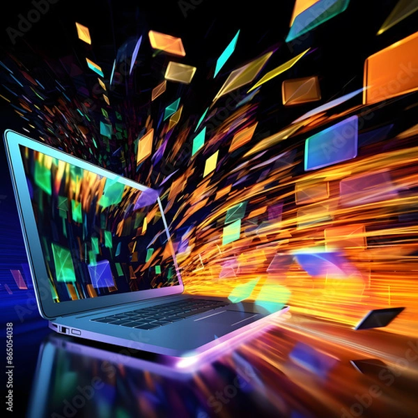 Fototapeta Futuristic Computer Concept with Abstract Rainbow Background