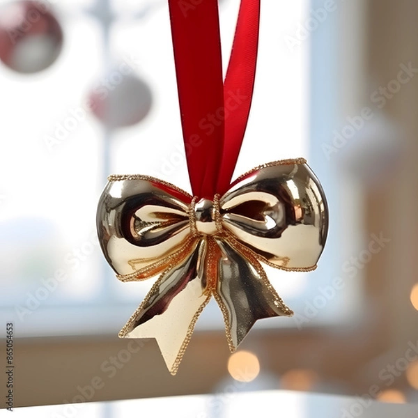 Fototapeta Golden Gift Bow Christmas Decoration