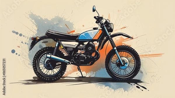 Obraz illustration drawing with paints of an off-road motocross enduro motorcycle