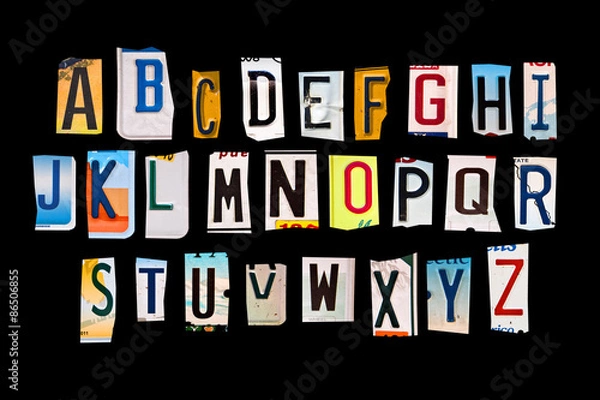 Obraz Alphabet set created with broken pieces of vintage car license plates