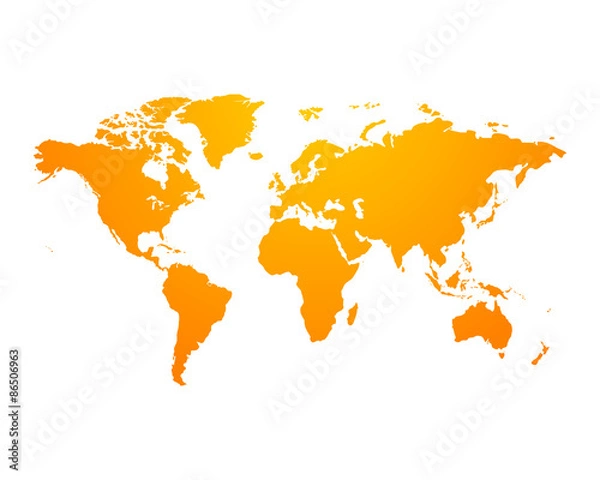 Fototapeta World Map political orange on an isolated background. Vector