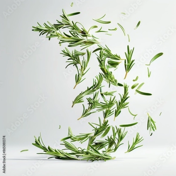 Fototapeta Fresh rosemary herb falling, flying in the air on a white background.