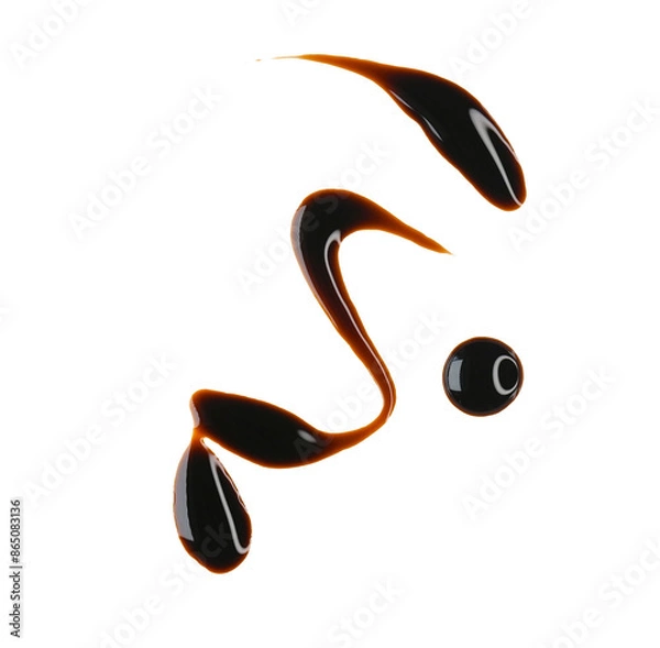 Obraz Elegant line of brown liquid sauce with drop isolated on white, top view, clipping path. PNG