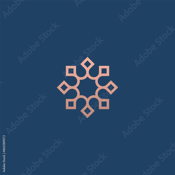 Fototapeta Abstract gold color logo with geometric pattern in rotated form.