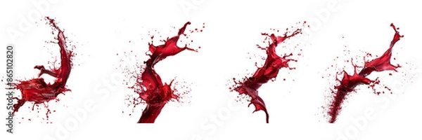 Fototapeta set of a  Red liquid spill frozen in motion, floating on a transparent background