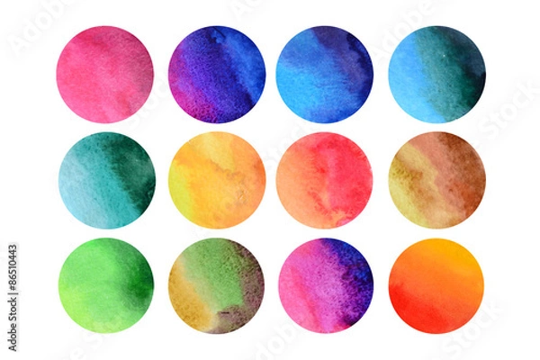 Fototapeta 12 разноцветных акварельных кругов 