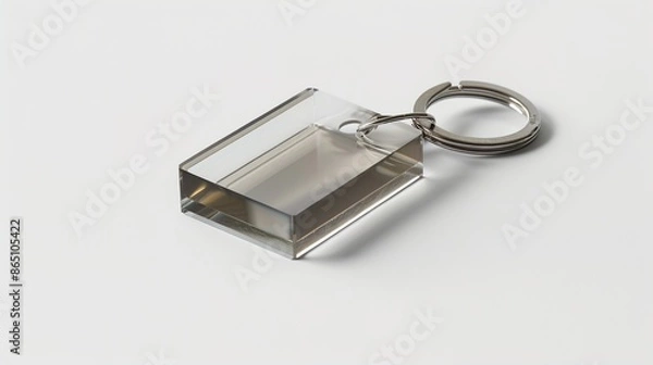 Fototapeta A transparent acrylic keychain with a miniature photo inside on a solid white background.