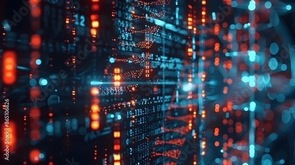 Fototapeta Decoding Digital DNA Sequence on Futuristic Display