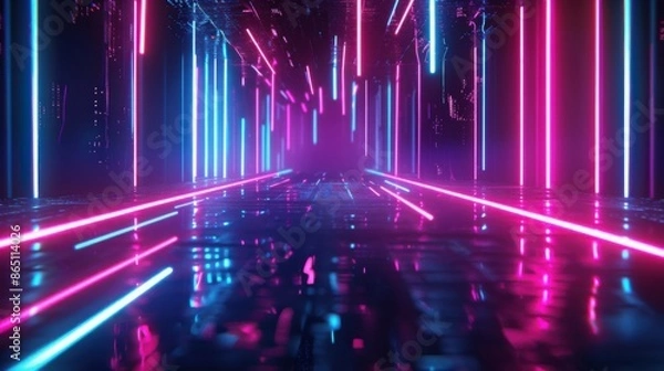 Fototapeta Vibrant Neon Light Streaks in Pink and Blue with Dynamic Abstract Pattern and Glowing Energy

