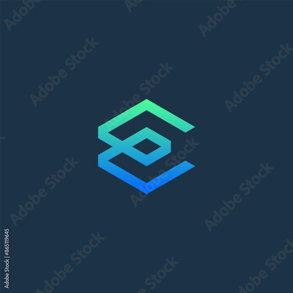 Fototapeta E initial logo in abstract geometric shape.
