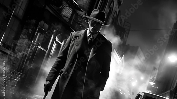Obraz Old fashioned retro style gangster movie noir picture in dramatic scene moment
