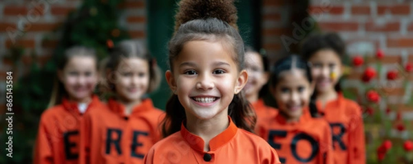 Fototapeta Group of Kids in Halloween Costumes, Smiling and Excited, Ready for Trick or Treat A Joyful Night of Spooky Fun and Playful Costumes Celebrating the Best of October Festivities