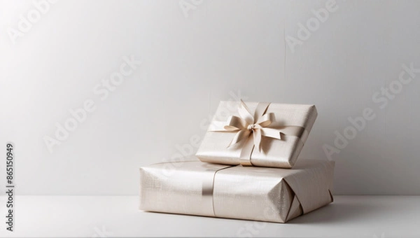 Fototapeta Square gift box with a bow on a white background, gift box, gift, background, white background