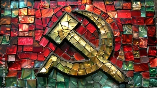 Fototapeta Hammer and sickle mosaic, symbol of communism
