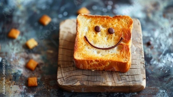 Fototapeta Toast bread with chocolate smile
