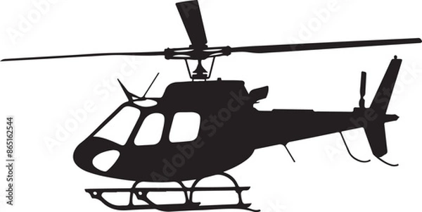 Fototapeta Simple Black Helicopter Silhouette: Isolated Copter Icon Vector Illustration on White Background






