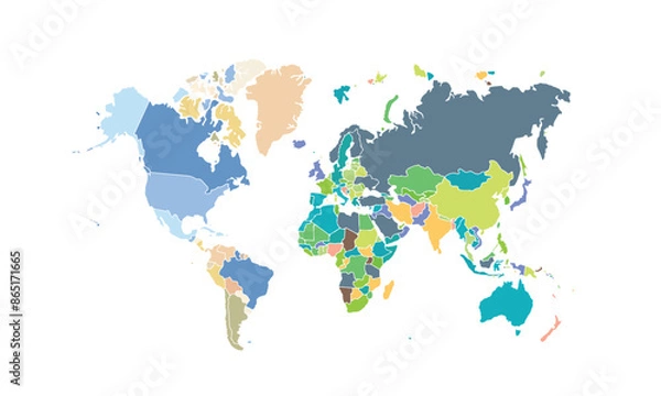 Fototapeta World map isolated modern colorful style. for website layouts, background, education, precise, customizable, Travel worldwide, map silhouette backdrop, earth geography, political, reports. 