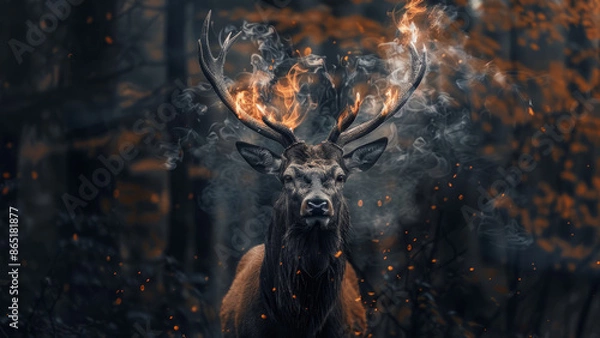 Obraz Majestic Stag in Enigmatic Misty Forest