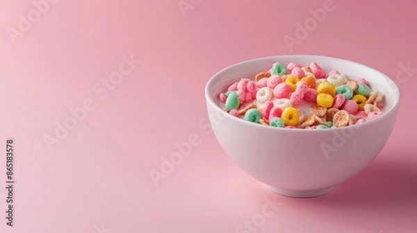 Fototapeta A bowl of colorful cereal with milk,