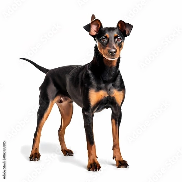 Obraz Manchester terrier dog breed standing against white background, AI Generated