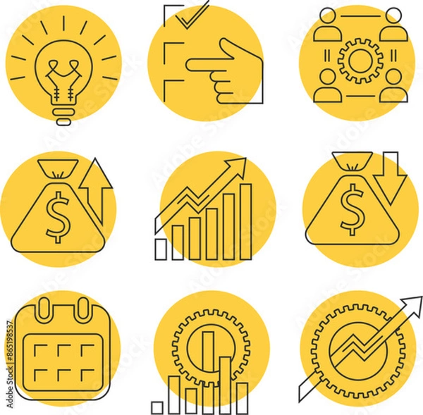 Fototapeta Project Management  yellow Flat Icons Set