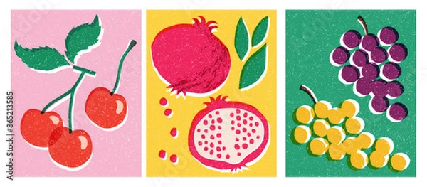 Obraz 3 Fruit Compositions: Cherries, Pomegranate, Grapes