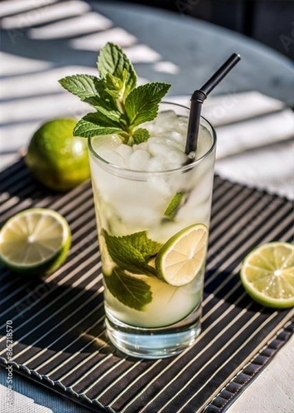 Fototapeta Refreshing mojito cocktail with mint and lime