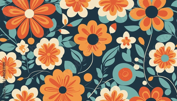 Fototapeta Geometric Floral Ornament: A Timeless Design from the 60s and 70s