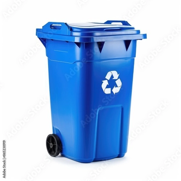Obraz Blue Recycling Bin Isolated on White Background with Clipping Path