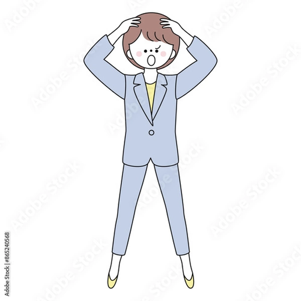 Fototapeta 頭を抱えて発狂するスーツの女性のイラスト