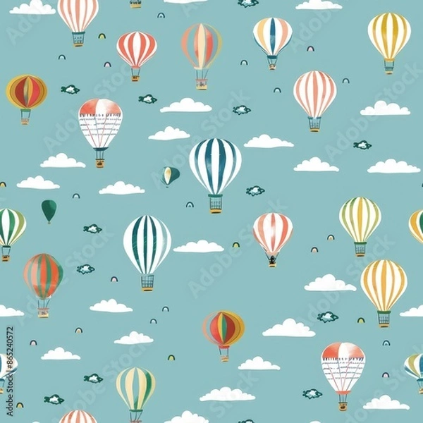 Fototapeta Colorful hot air balloon pattern in the sky, whimsical and playful, evoking the thrill of flight.