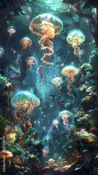 Fototapeta A vibrant coral reef teeming with colorful fish and marine life in the tropical waters of the Red Sea
