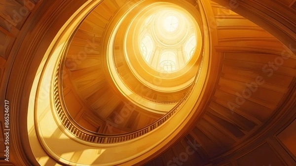 Fototapeta Spiral staircase inside the Church of St Nicholas with a grand dome ceiling and intricate architecture