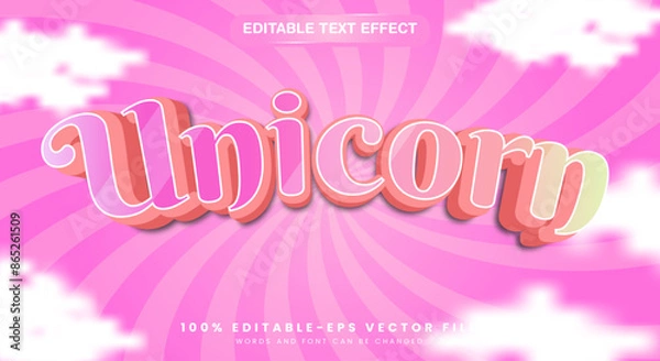 Obraz Unicorn 3d editable vector text effect template with cloudy background