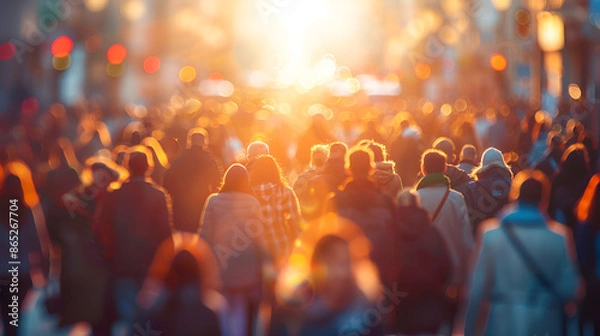 Fototapeta Blurred crowd of unrecognizable at the street .Generative AI