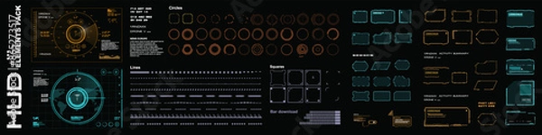 Obraz Collection vector elements for HUD user interface. Futuristic set complex GUIUI elements. Radars, frames, dialog boxes with information. Modern set of vector HUD elements