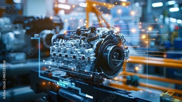 Fototapeta Advanced Engine Diagnostics with Sensor Array for Comprehensive Evaluation and Precision Checks
