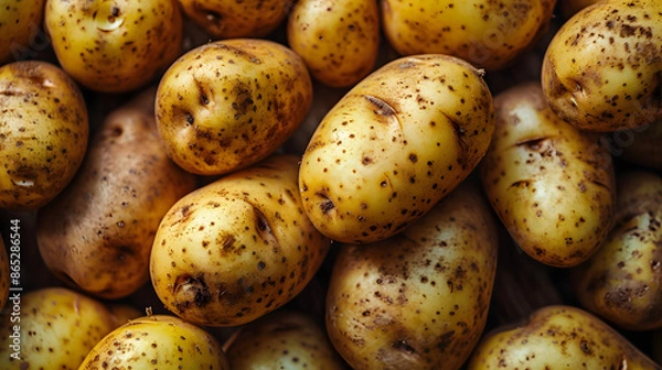 Fototapeta fresh potato Top down view background poster 