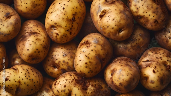 Fototapeta fresh potato Top down view background poster 