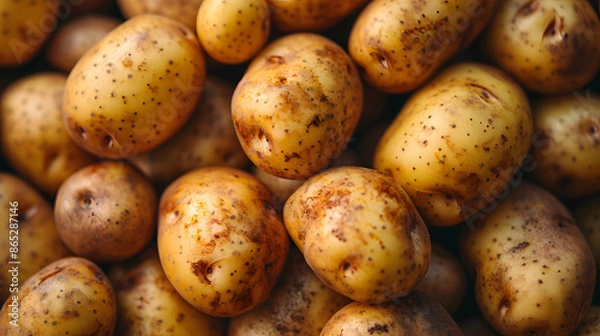 Fototapeta fresh potato Top down view background poster 
