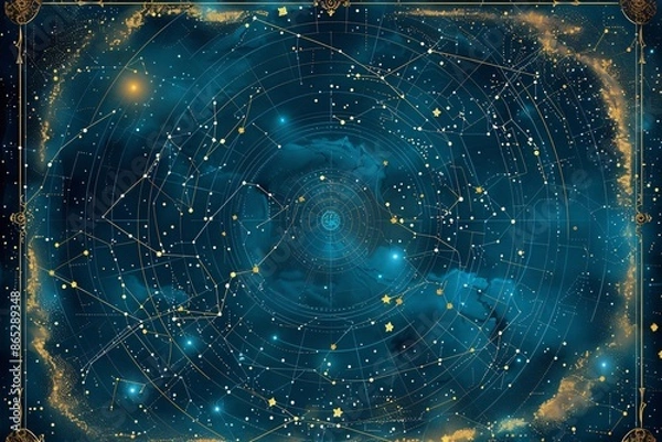 Fototapeta Celestial galaxy, fantasy start map,  cosmic universe constellation  background, wallpaper