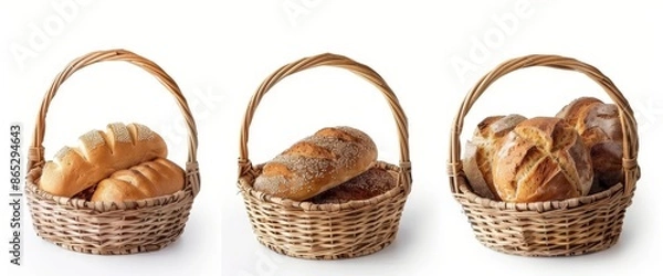 Fototapeta Delicious pastries and breads placed on transparent background, different types of breads for selling in the shop.
