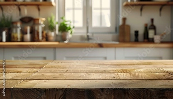 Fototapeta Empty space and kitchen inside with a wooden desk