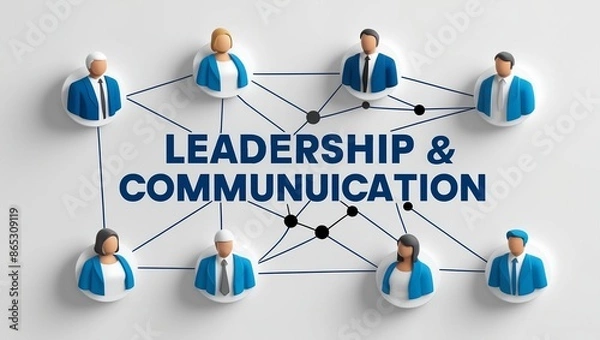 Fototapeta Symbolic image illustrating leadership and effective communication through interconnected professionals in a networked corporate setting