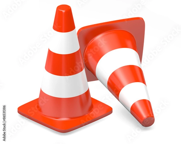 Fototapeta 3d traffic cones isolated over white