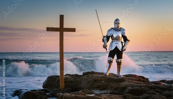 Fototapeta Ephesians - The Armor of God. The Knight wearing Armor of God based on Bible text in Ephesians 6. 
Breastplate of Righteousness and Shield of Faith. 