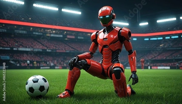 Fototapeta cyborg soccer football player kicking the ball